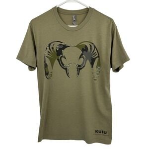 KUIU Ultralight Hunting Mens Small Olive Green Camo Ram Skull Graphic T-Shirt